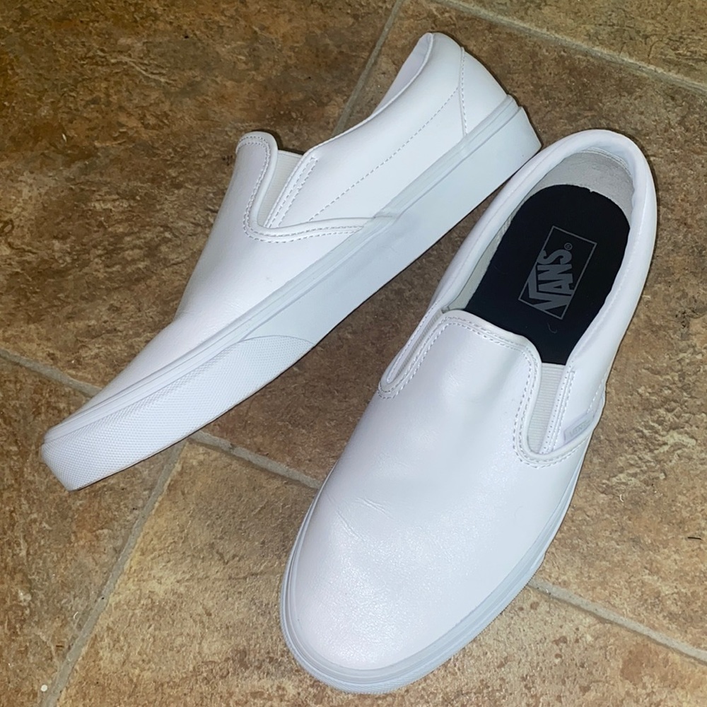 “Leather” White Vans